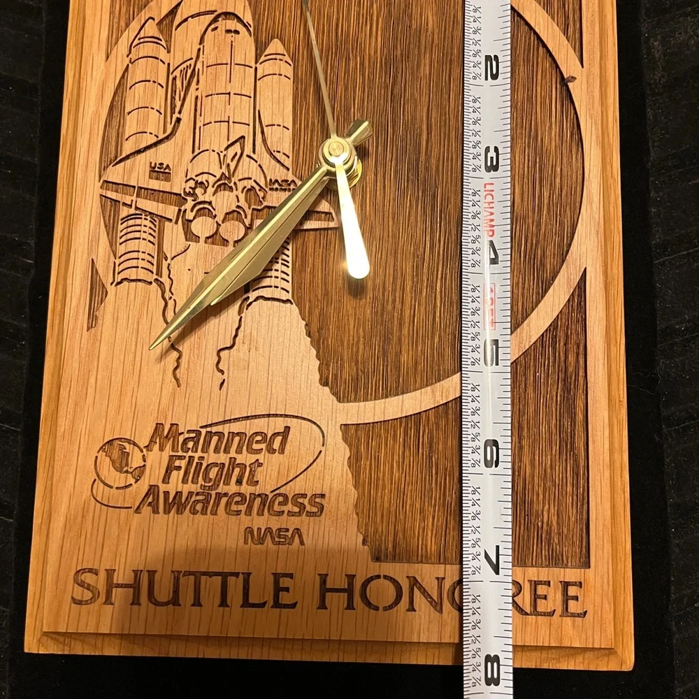 NASA Mannned Flight Awareness Wooden Shuttle Honoree Wall Clock Brown & Gold